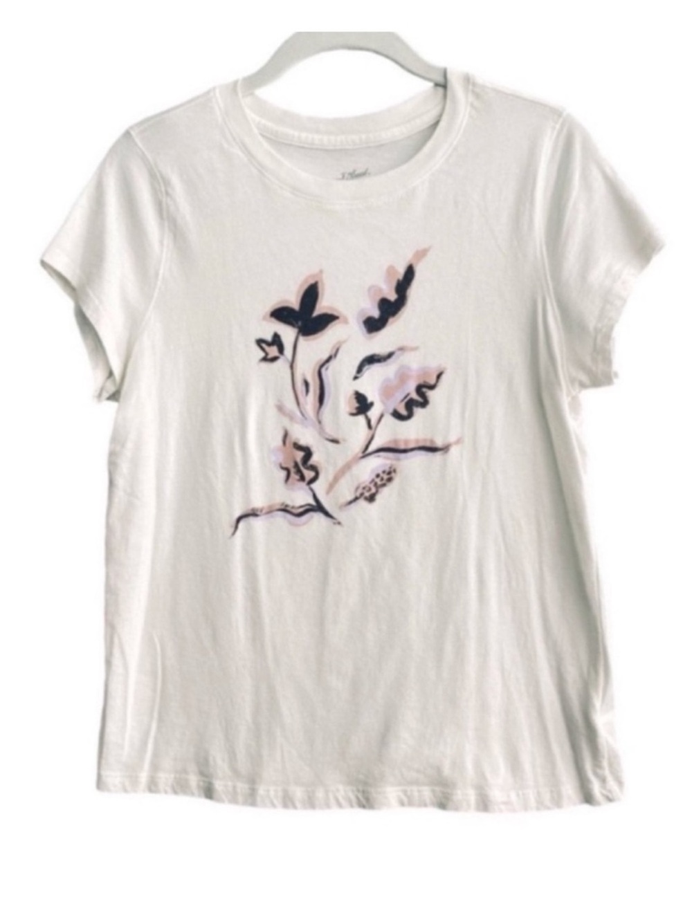 Universal Thread Short Sleeve Tee Cotton Floral Graphic Off White Black Size M